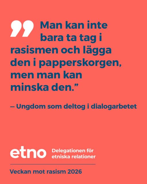 Veckan mot rasism 16–22.3

Delegationen för etniska relationer (ETNO) har sedan år 2024 ordnat dialoger mellan ungdomar och regionala beslutsfattare. Temat har varit rasism som ungdomarna har upplevt och hur den motverkas.

Det är viktigt att visa ungdomar som upplever rasism i sin vardag att vuxna står på deras sida, de ingriper i rasismen och motarbetar den aktivt!

🌻

Rasisminvastainen viikko 16-22.3

Etnisten suhteiden neuvottelukunta (ETNO) on järjestänyt vuodesta 2024 alkaen nuorten ja alueellisten päättäjien keskusteluja nuorten kohtaamasta rasismista ja sen torjumisesta.

On tärkeää näyttää rasismia arjessaan kokeville nuorille, että aikuiset ovat heidän puolellaan, puuttuvat rasismiin ja tekevät aktiivista työtä sitä vastaan!