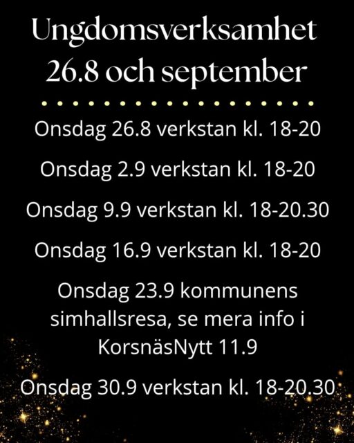 Ungdomsverksamhet 26.8 och i september, välkomna! 😊