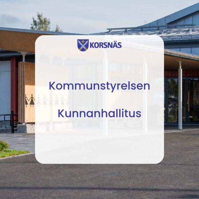 Kommunstyrelsen sammanträder 24.08.2026 i sessionssalen på Kommungården i Korsnäs kl.18:30.
På mötet behandlas bland annat utdelning från Hembygdsfonden, genmäle till revisionsberättelsen och grundandet av ett nytt aktiebolag för utvecklandet av Storkorshamn.
Föredragningslistan och fullständigt material hittar ni på kommunens hemsida:
https://korsnas.tweb.fi/ktwebscr/epj_asil_tweb.htm?bid=3081
Kunnanhallitus kokoontuu 24.8.2026 klo 18.30 Korsnäsin kunnantalon valtuustosalissa.
Kokouksessa käsitellään muun muassa Kotiseuturahaston avustusten jakamista, vastinetta tilintarkastuskertomukseen sekä uuden osakeyhtiön perustamista Storkorshamnin kehittämistä varten.
Esityslista ja täydellinen kokousaineisto löytyvät kunnan verkkosivuilta:
https://korsnasfi.tweb.fi/ktwebscr/epj_asil_tweb.htm?bid=3081