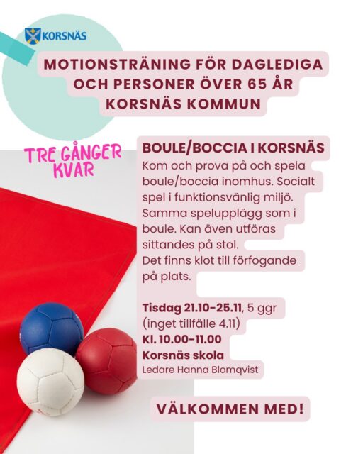 Boule/Boccia inhiberas framöver pga för få deltagare. Inget spel 18 och 25 november! Tack till de deltagare som deltagit hittills.