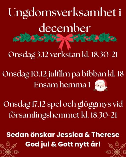 Ungdomsverksamhet i december, välkomna 💫