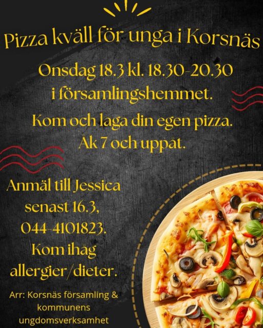 Välkommen på pizzakväll nästa veckas onsdag 🍕😊 Anmäl till Jessica!