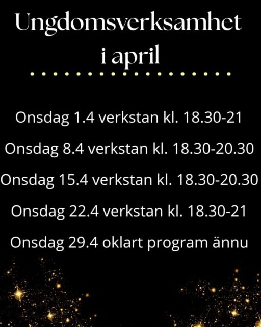 Ungdomsverksamhet i april, välkomna! 😊