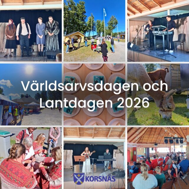I helgen firades Världsarvsdagen och Lantdagen med en fest vid Molpe paviljong. Vi vill tacka alla besökare och deltagare som bidrog till att det blev en sån härlig dag! 🌼
Tack till alla som bidrog till den fina huvudfesten; Bl.a. konferensier Camilla Ribacka, Bröderna Romar, Alexandra Lumme och Martin Karlsson, Festtalaren Ann-Sofi Backgren och hennes ensemble, Konstnärerna Bekim Hasaj och Valentina Gelain och Kjell Lolax som skötte ljudet.
Vi vill även rikta ett stort tack till alla föreningar och företag som erbjöd roliga aktiviteter och försäljning av lokala produkter! Tack till Korsnäs hembygdsförening, Ponnyridningen med Mia, Poesibilen, Aava Kerttus djurgård, Kvarkens världsarv, Forststyrelsen och Vattenfall, Molpe UF och SFP samt alla andra försäljare som deltog!