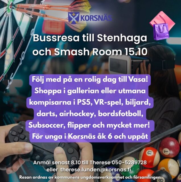 Häng med till Vasa på höstlovet! Kom ihåg att anmäla er senast imorgon torsdag 8.10🛍️🎮